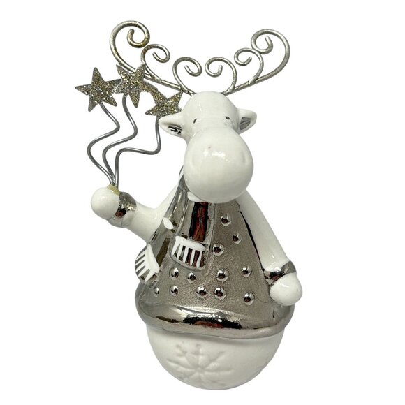 Pier 1 Moose Ornament Silver White Porcelain Holiday Decor Collectible 4.5 In - Picture 3 of 8